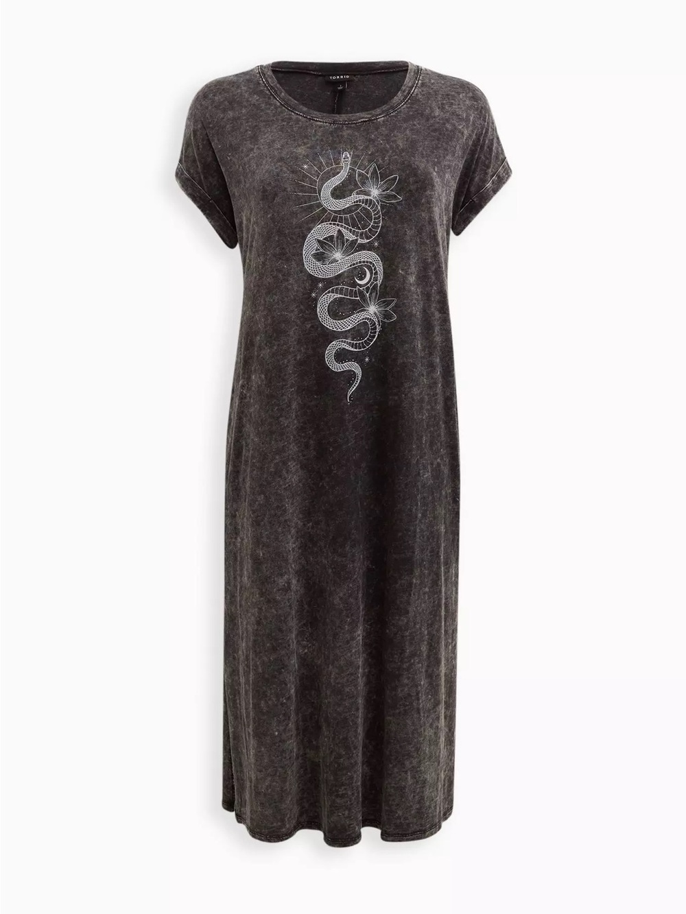 Torrid Grey Midi Washed Black Graphic Snake Midi Dress